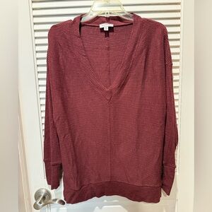 Evereve Ribbed V-Neck Sweater - Maroon M
